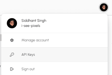 API Key Menu